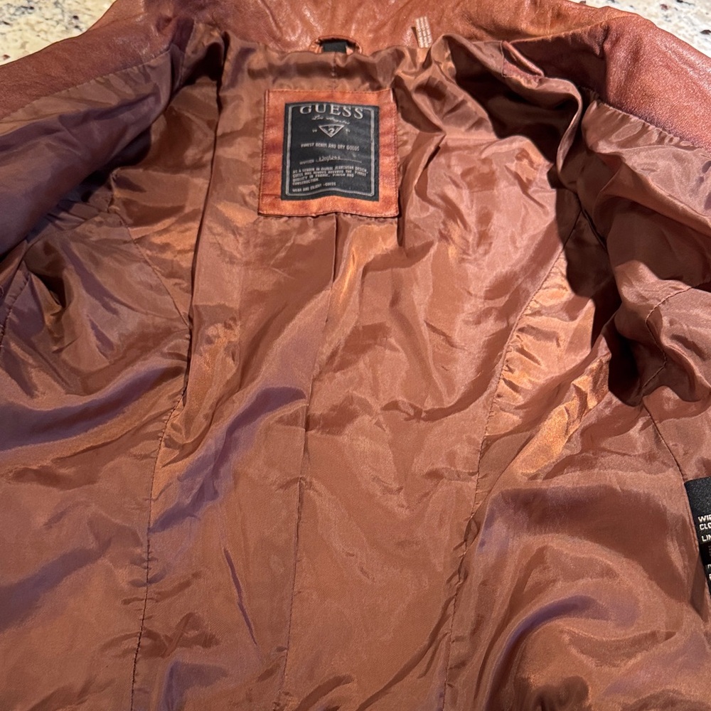 GUESS Women's Rust Brown Faux Leather Moto Jacket - Picture 5 of 13